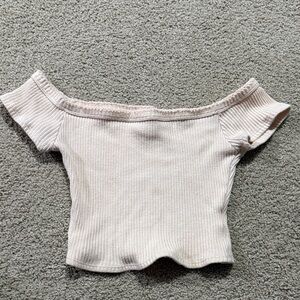 Urban Outfitters Off-Shoulder Ribbed Top in Cream